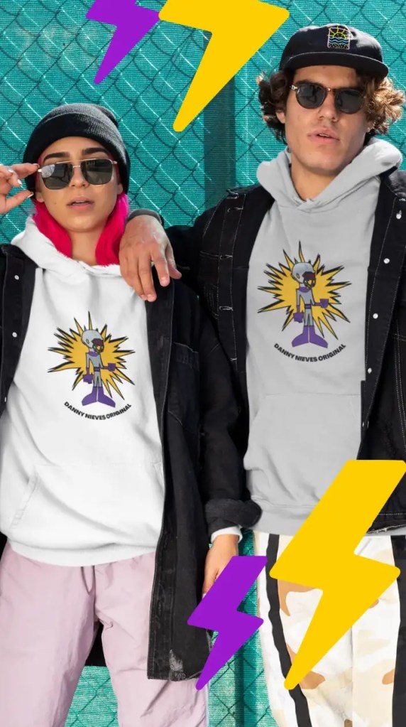 Pair of Nillie athletes showing their hoodie design.